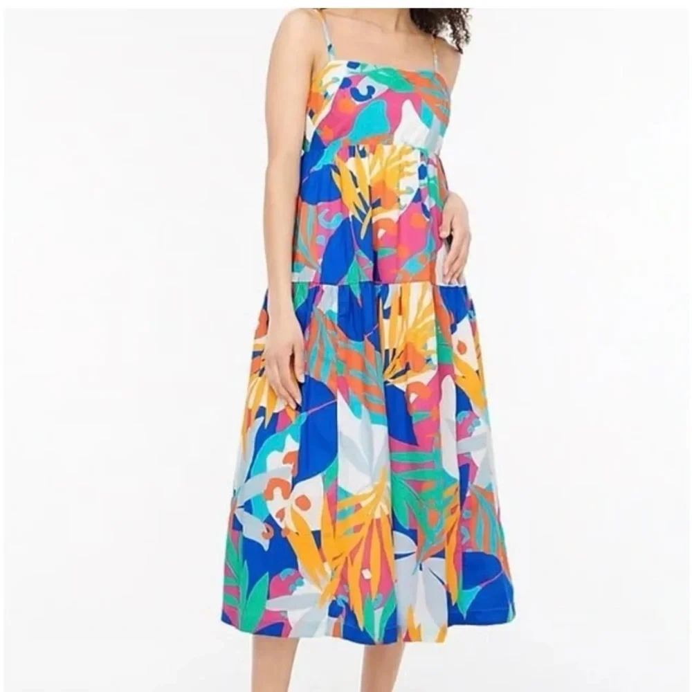 J. Crew Multicolor Tropical Print Maxi Dress - Blue, Yellow, Pink, Green - Picture 1 of 6